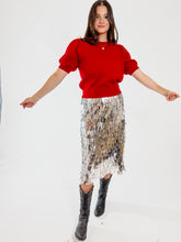 Load image into Gallery viewer, Fringed Metallic Midi Skirt
