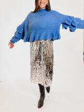 Load image into Gallery viewer, Fringed Metallic Midi Skirt
