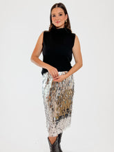 Load image into Gallery viewer, Fringed Metallic Midi Skirt
