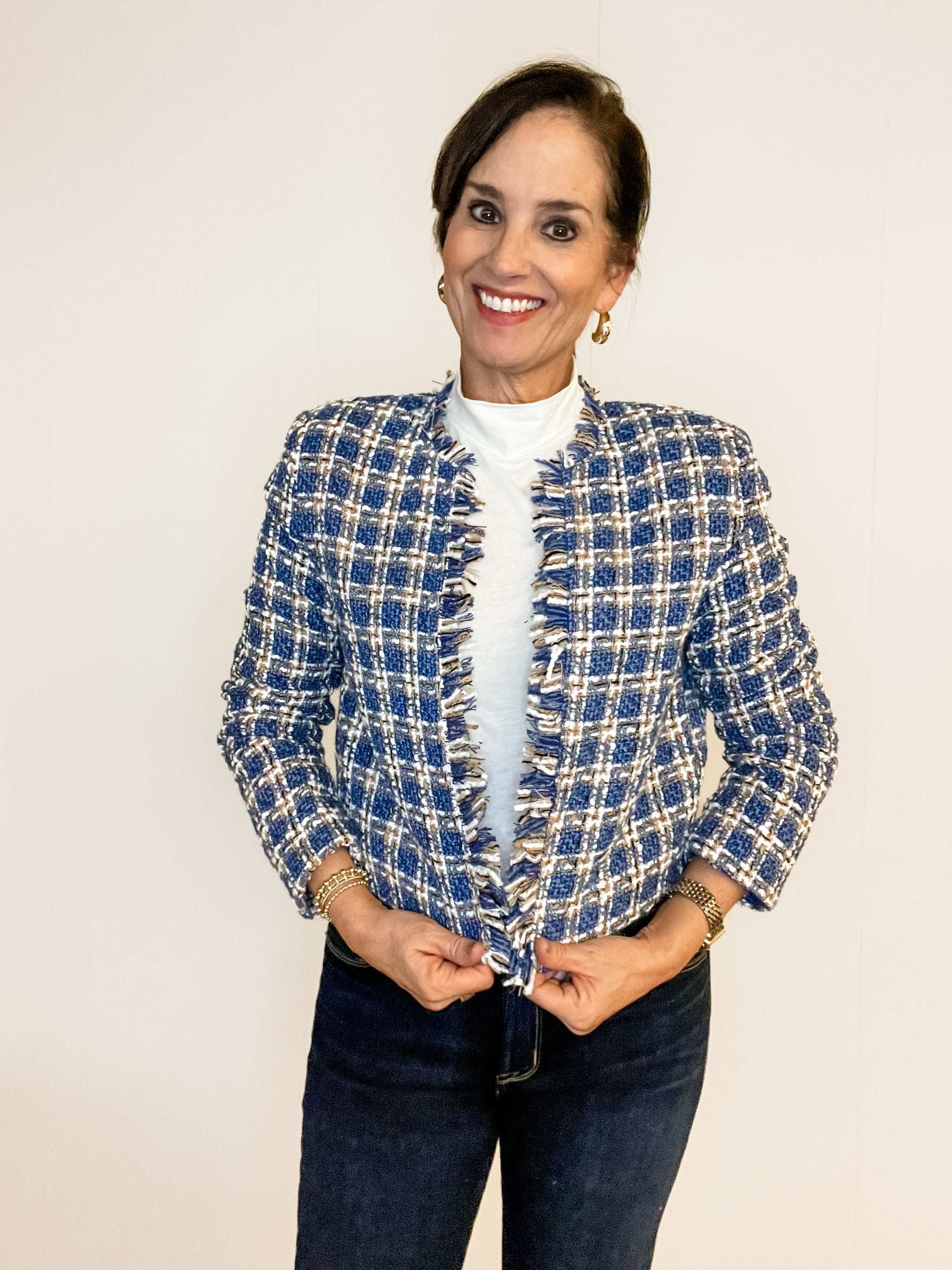 ALUDE SELECT】blue check tweed jacket ALUDE SELECT】blue check