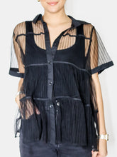 Load image into Gallery viewer, Midnight Allure Sheer Button-Up Blouse
