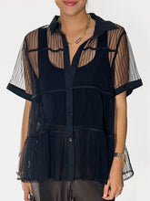 Load image into Gallery viewer, Midnight Allure Sheer Button-Up Blouse
