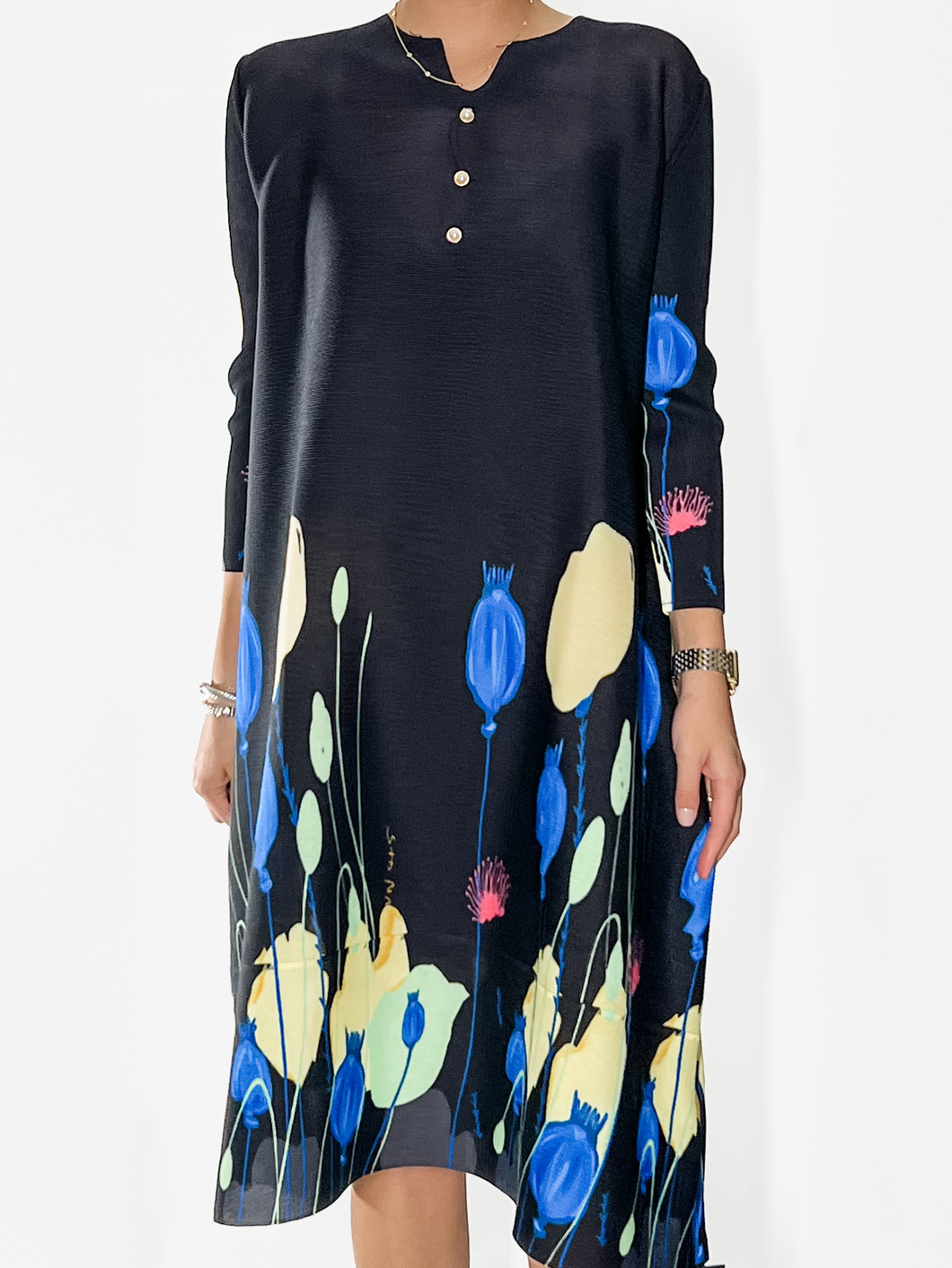 Midnight Meadow Print Midi Dress