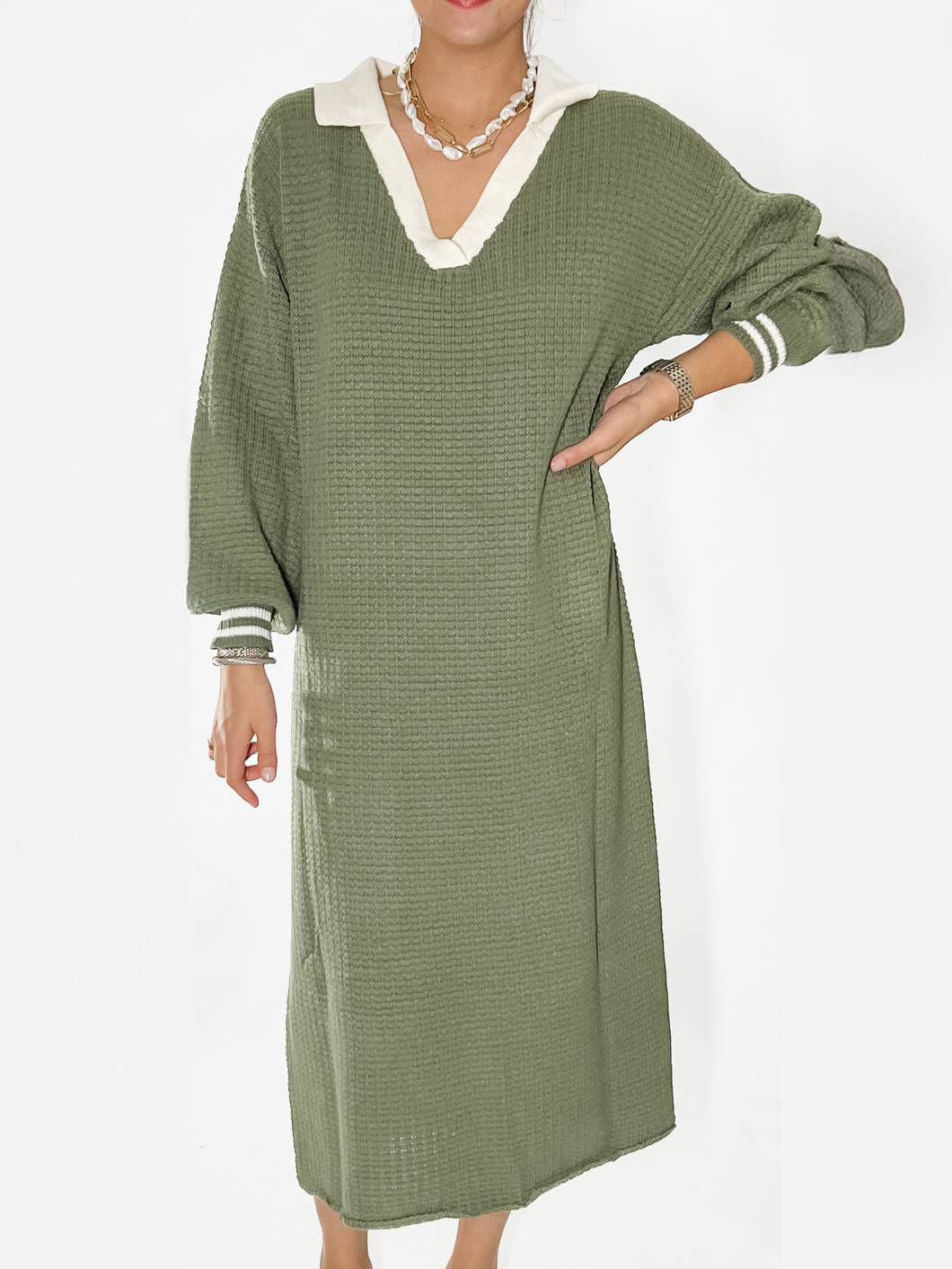 Sage Waffle Knit Midi Dress