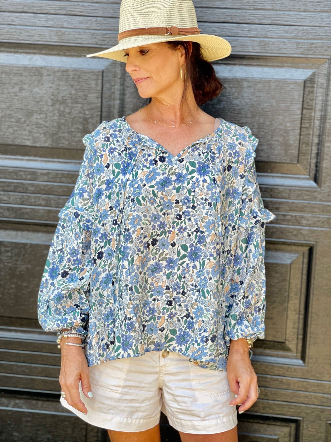 Floral Round Neck Ruffle Top