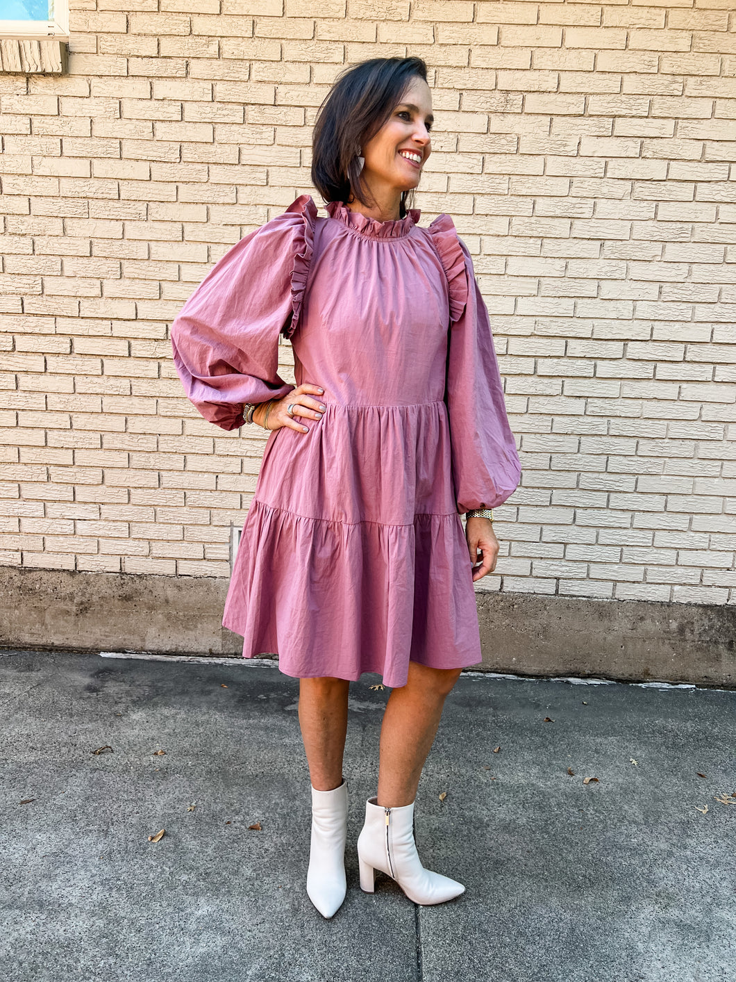 Plum Tiered Poplin Dress