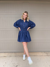 Load image into Gallery viewer, Mia Navy Smocked Waist Dress
