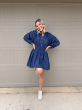 Load image into Gallery viewer, Mia Navy Smocked Waist Dress
