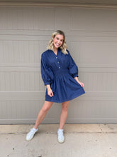 Load image into Gallery viewer, Mia Navy Smocked Waist Dress
