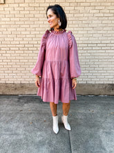 Load image into Gallery viewer, Plum Tiered Poplin Dress
