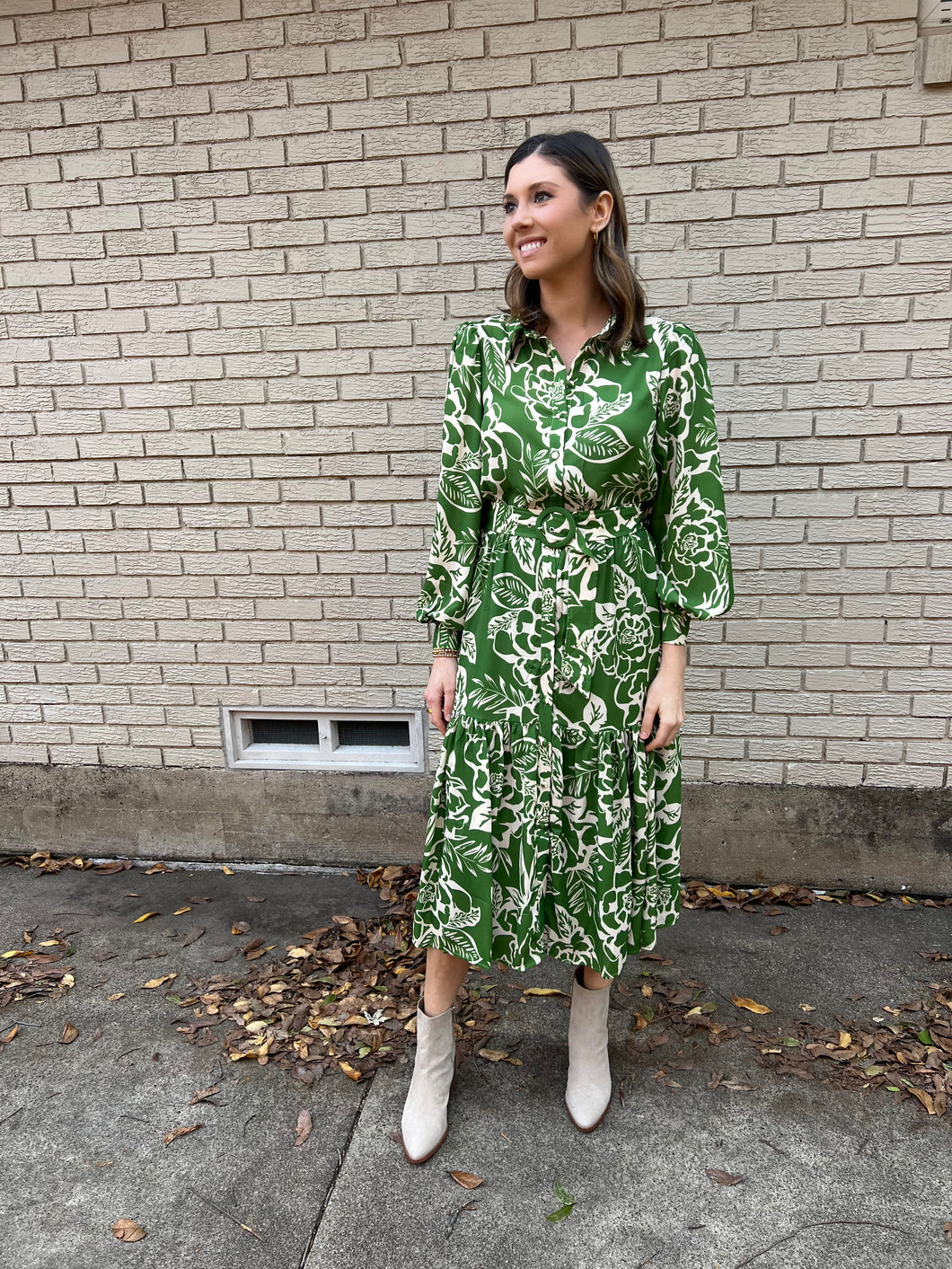 Green printed dress