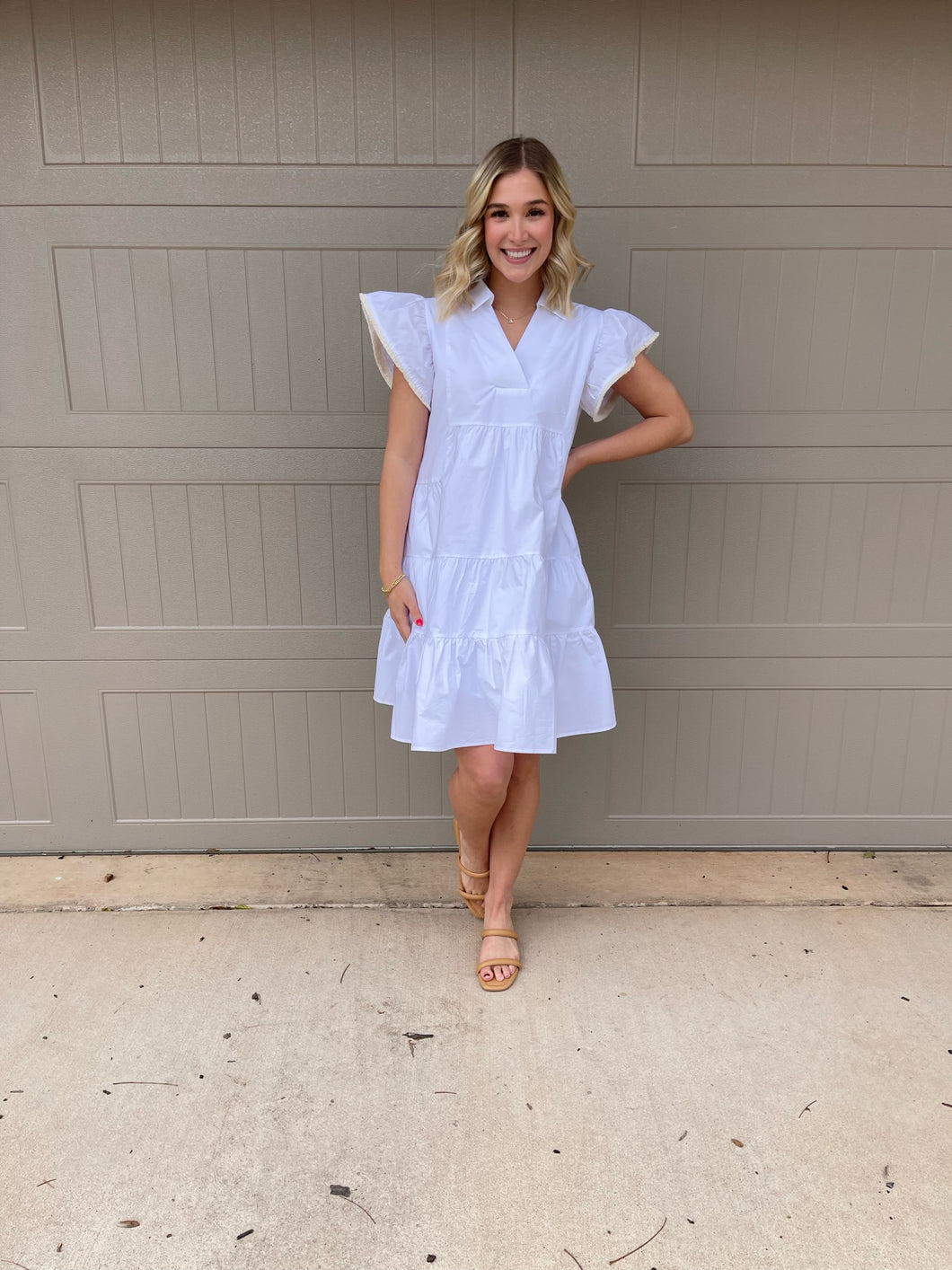 Poplin Tiered Dress White